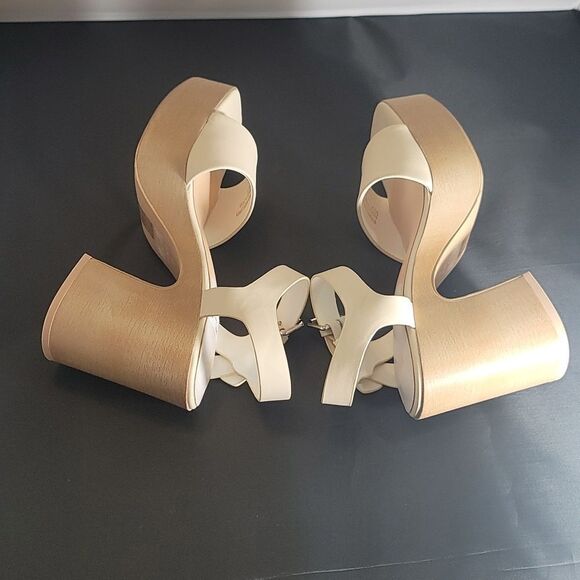 BRAND NEW MI,IM LOS ANGELES LEATHER WOODEN PLATFORM HIGH HEEL SANDALS - Picture 13 of 16